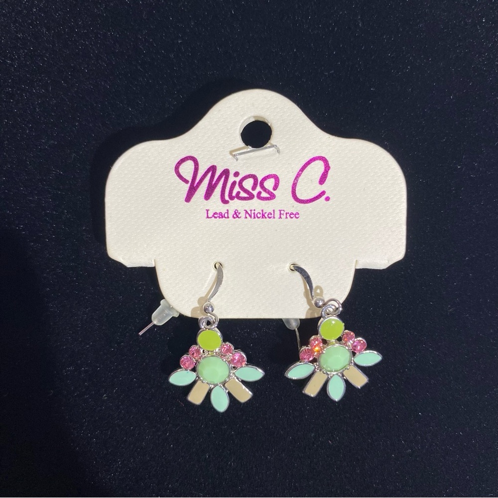 Pink and Green Floral Dangle Earrings